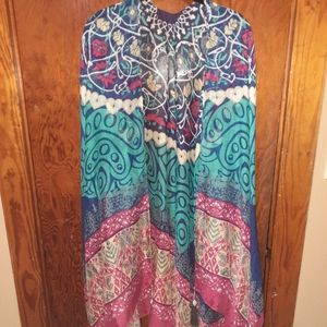 AMANDA BLU GEOMETRIC PRINT RUANA/KIMONO